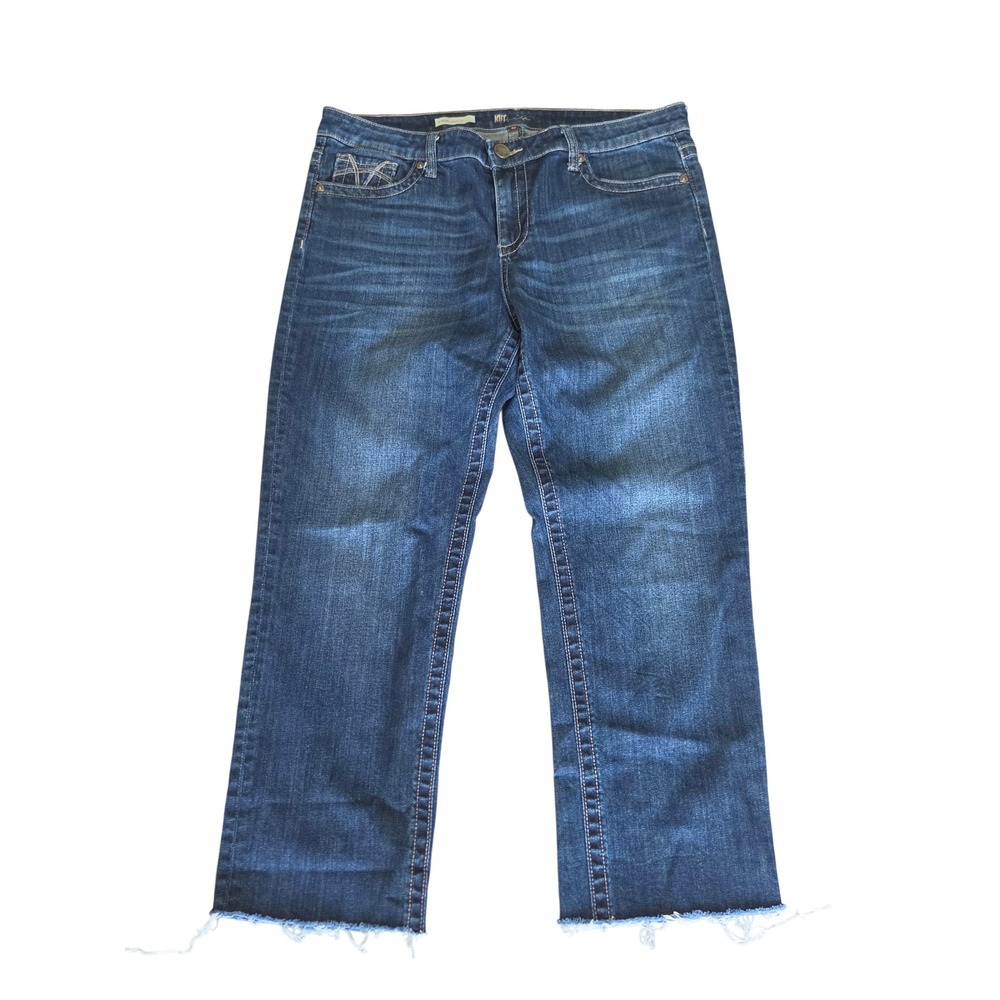 KUT from the Kloth Stevie Straight Leg Jeans Dark Wash Raw Hem Womens Size 12